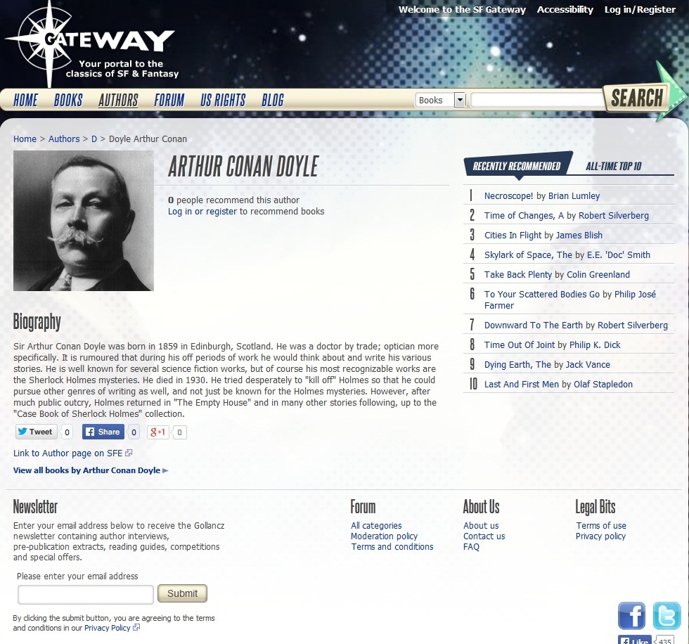Sir Arthur Conan Doyle Author Page