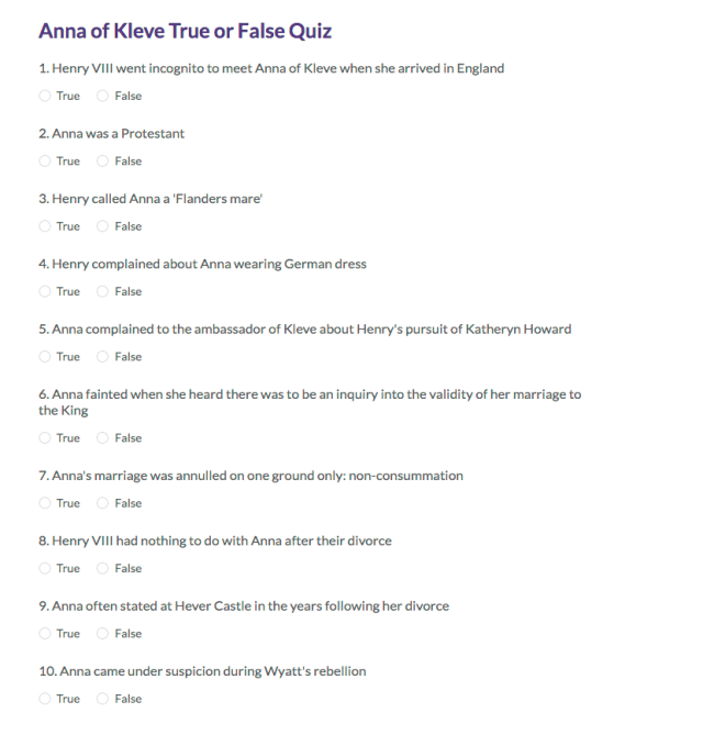True Or False Anna Of Kleve Quiz Hachette Uk