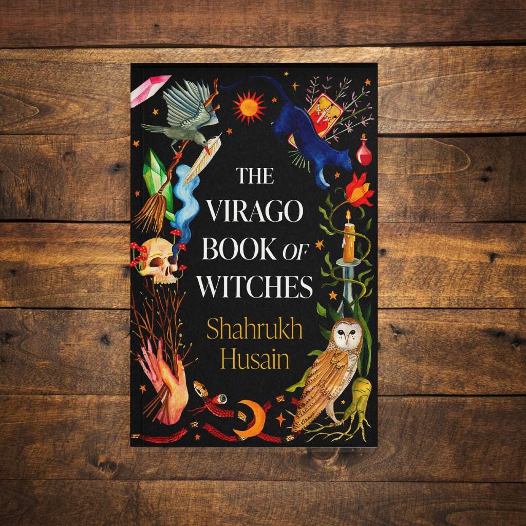 Virago Book of Witches on a dark wood background