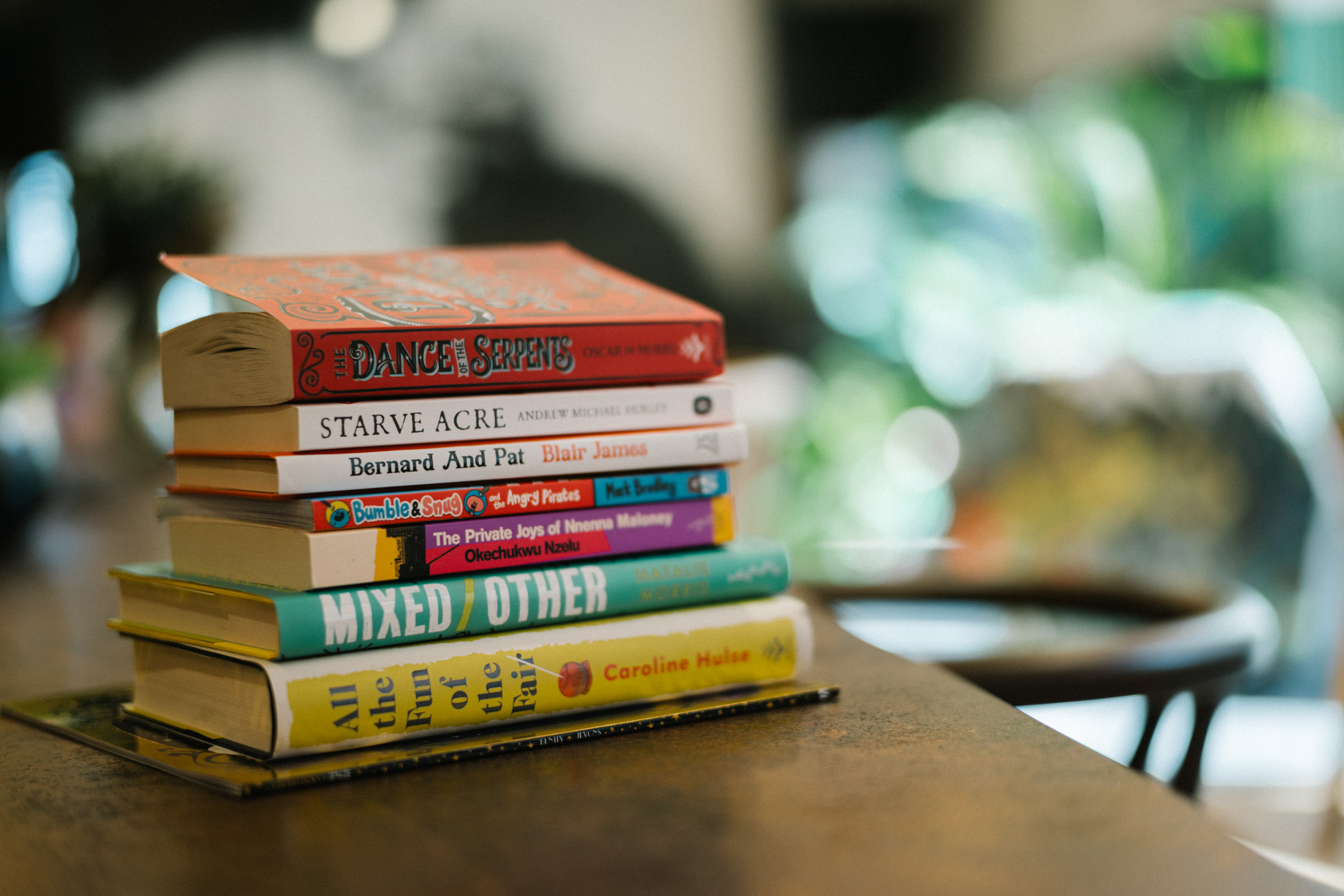 Books stacked on a table