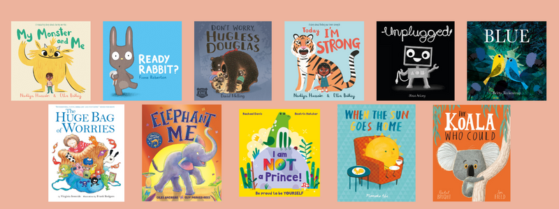 A collection of children's picture books that cover themes of mental health