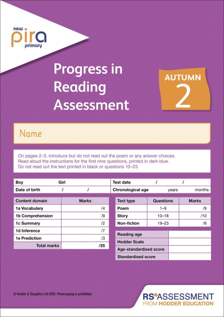 New PiRA Test 2, Autumn PK10 (Progress in Reading Assessment)