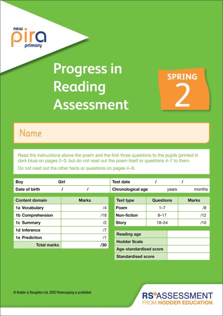 New PiRA Test 2, Spring PK10 (Progress in Reading Assessment)