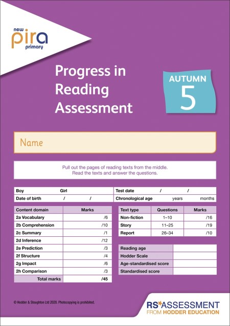 New PiRA Test 5, Autumn PK10 (Progress in Reading Assessment)