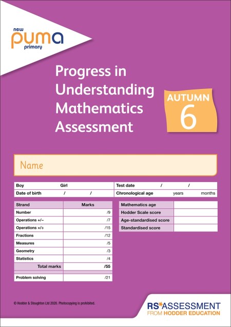 New PUMA Test 6, Autumn PK10 (Progress in Understanding Mathematics Assessment)