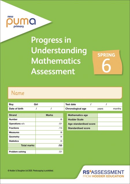 New PUMA Test 6, Spring PK10 (Progress in Understanding Mathematics Assessment)