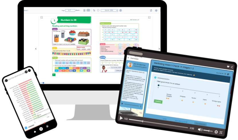 Teacher smiling at key stage 2 class who have their hands raised