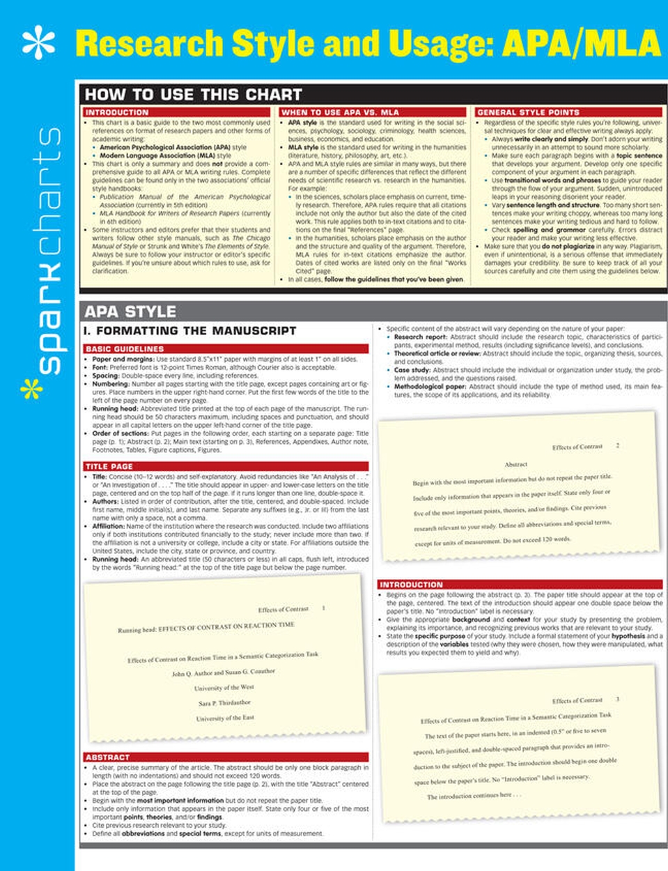Research Style & Usage: APA/MLA SparkCharts by SparkNotes | Hachette UK