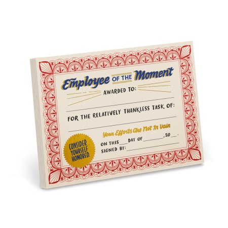 Employee of the Moment Award Paper Certificate Note Pad