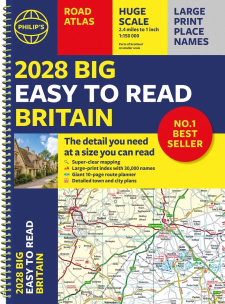 2028 Philip’s Big Easy to Read Road Atlas of Britain (A3 Spiral)